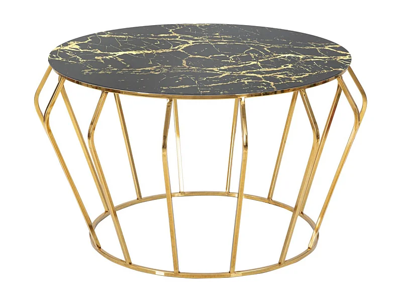 Table Basse Effet Marbre "History" 78cm Noir & Or