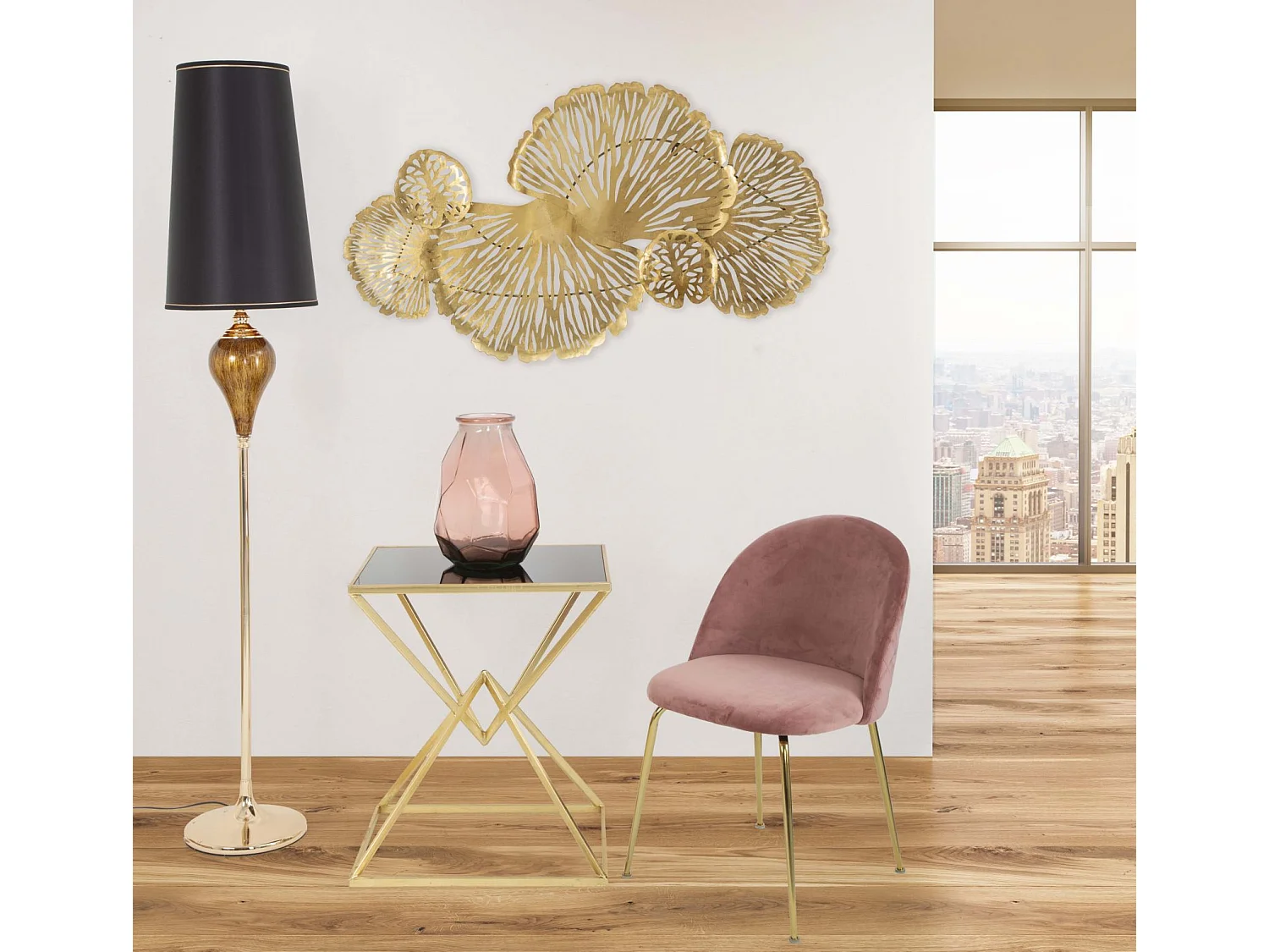 Tavolo da caffé piramidi in metallo dorato cm 57x46x68