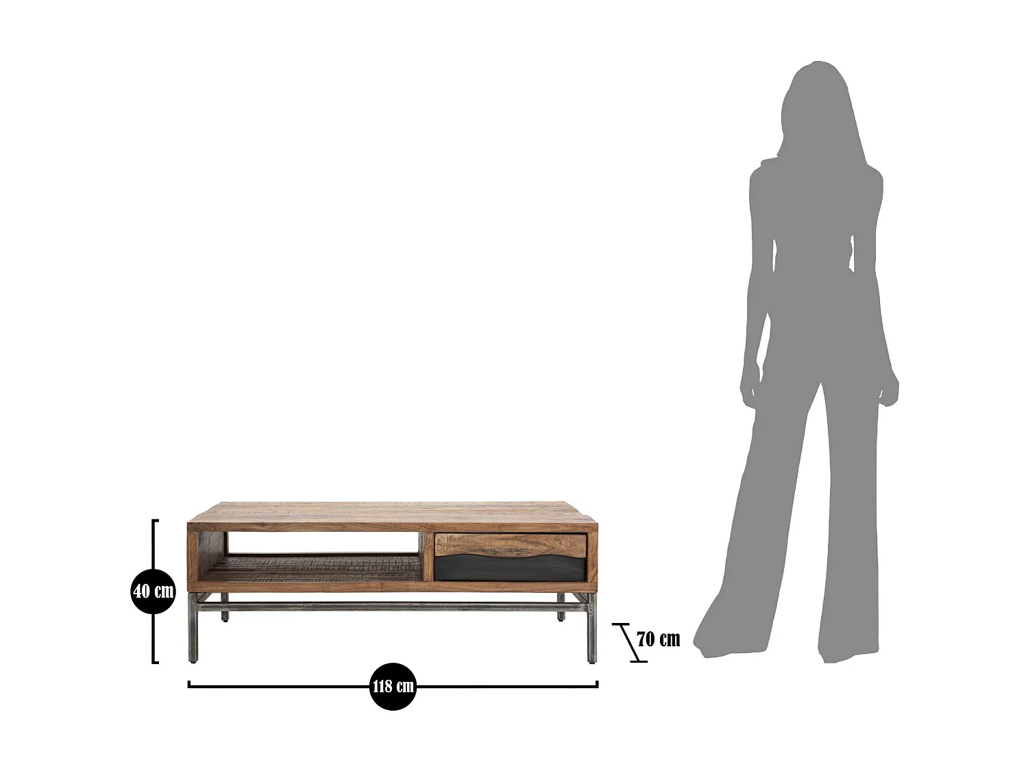 Table basse en bois marron avec tiroir 118x70x40 cm