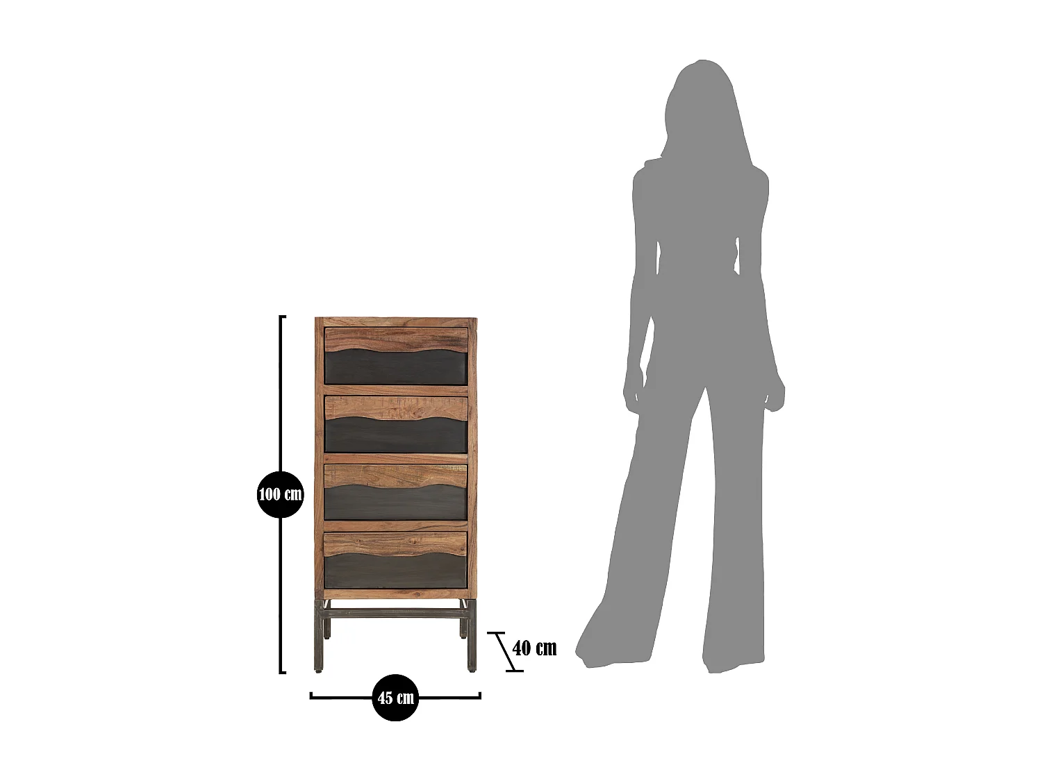 Commode 4 Tiroirs en Bois " Yellowstone" 100cm Marron