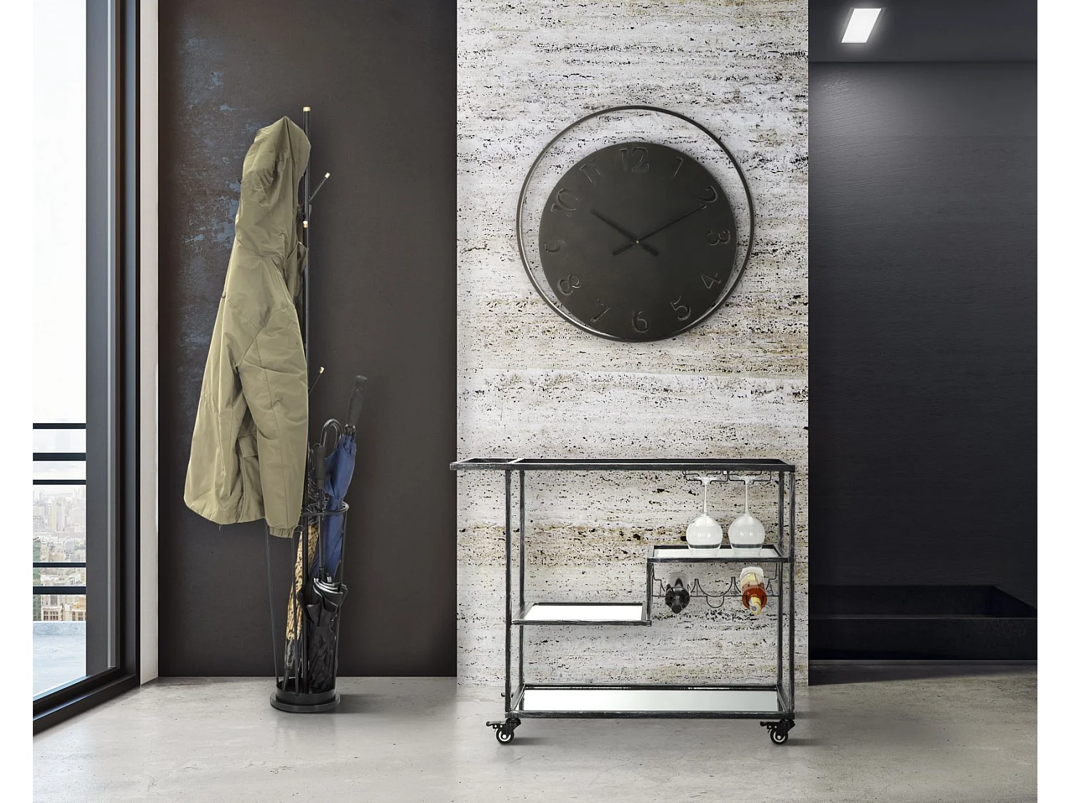 Portemanteau avec porte-parapluie en métal noir Ø 26x176 cm