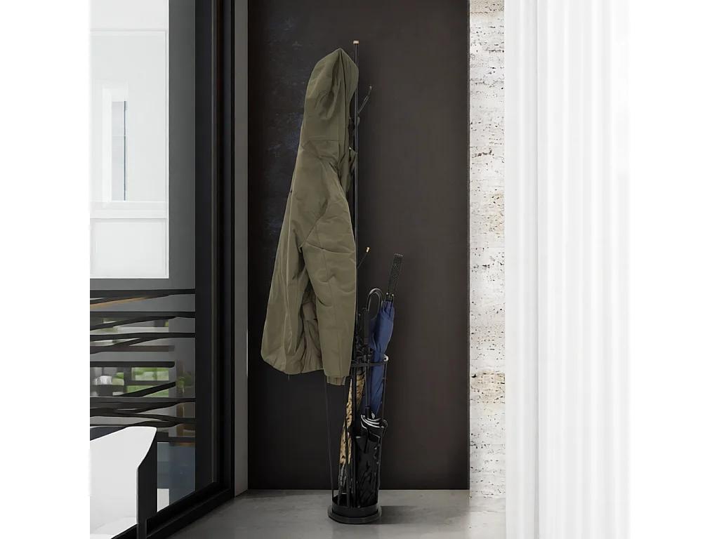 Garderobenständer mit Schirmständer aus Metall schwarz Ø 26x176 cm
