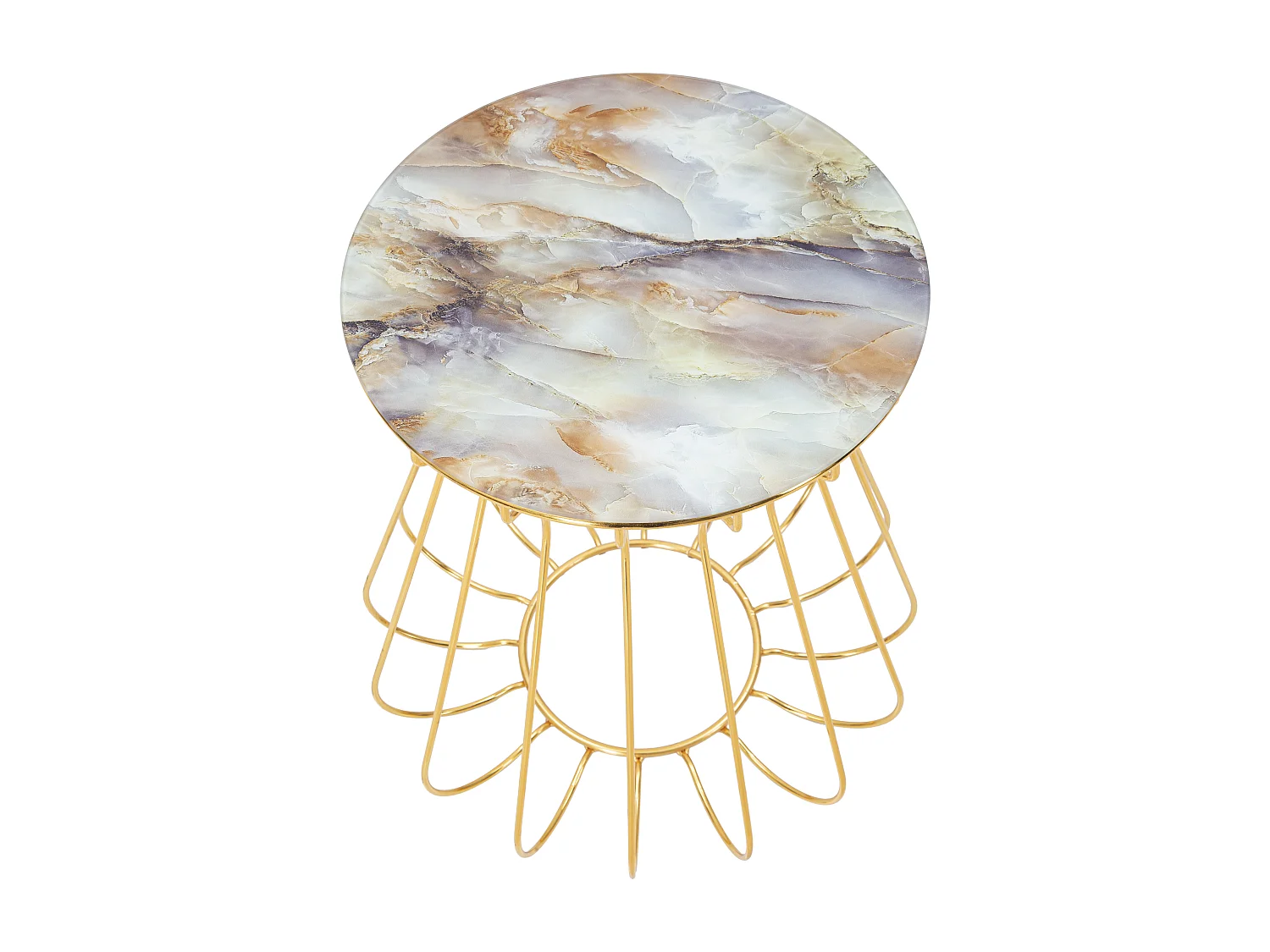 Table basse en métal doré avec plateau en verre Ø 48x52 cm