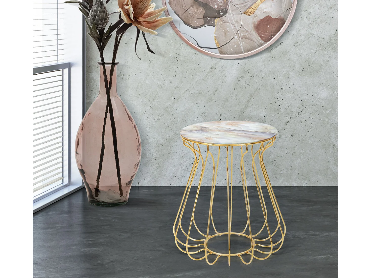 Table basse en métal doré avec plateau en verre Ø 48x52 cm