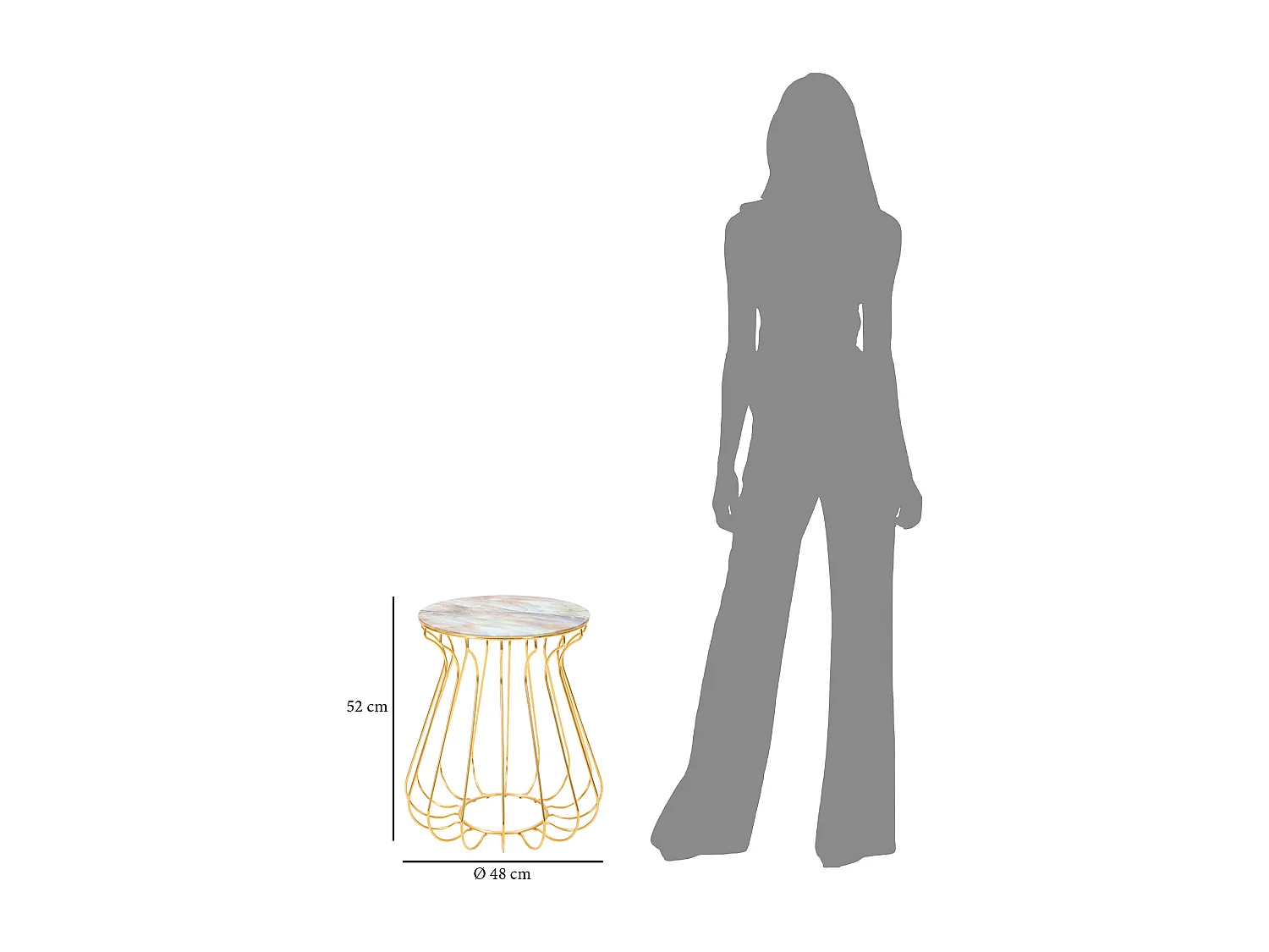 Table basse en métal doré avec plateau en verre Ø 48x52 cm