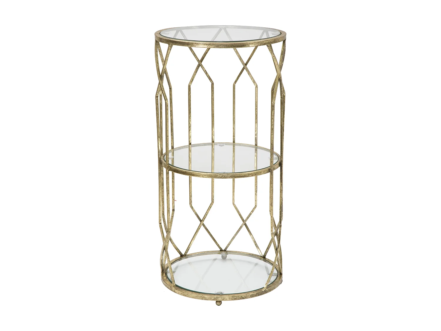 Meuble rond en métal doré avec 2 étagères Ø cm 35x71