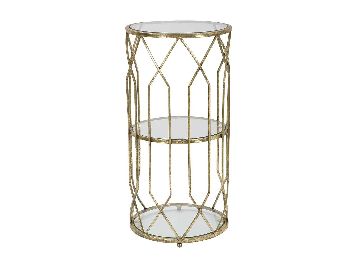 Meuble rond en métal doré avec 2 étagères Ø cm 35x71