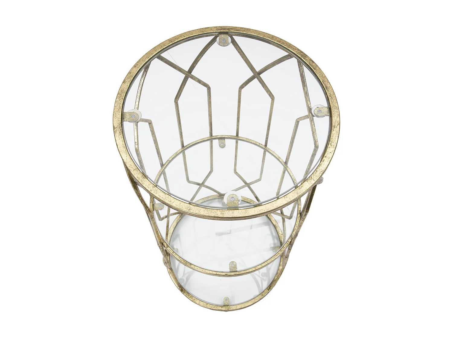 Meuble rond en métal doré avec 2 étagères Ø cm 35x71