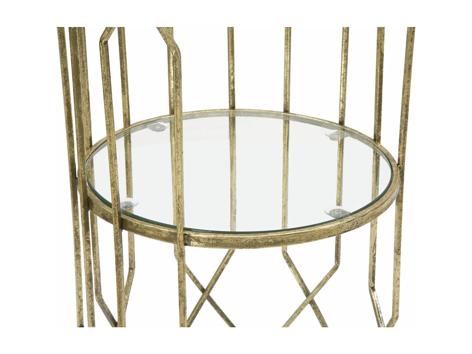 Meuble rond en métal doré avec 2 étagères Ø cm 35x71