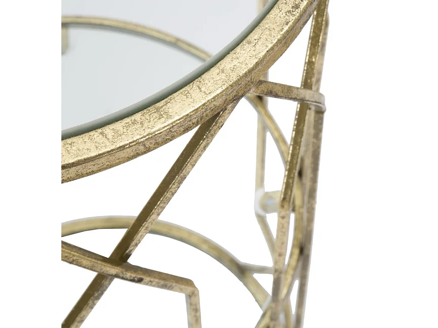 Meuble rond en métal doré avec 2 étagères Ø cm 35x71