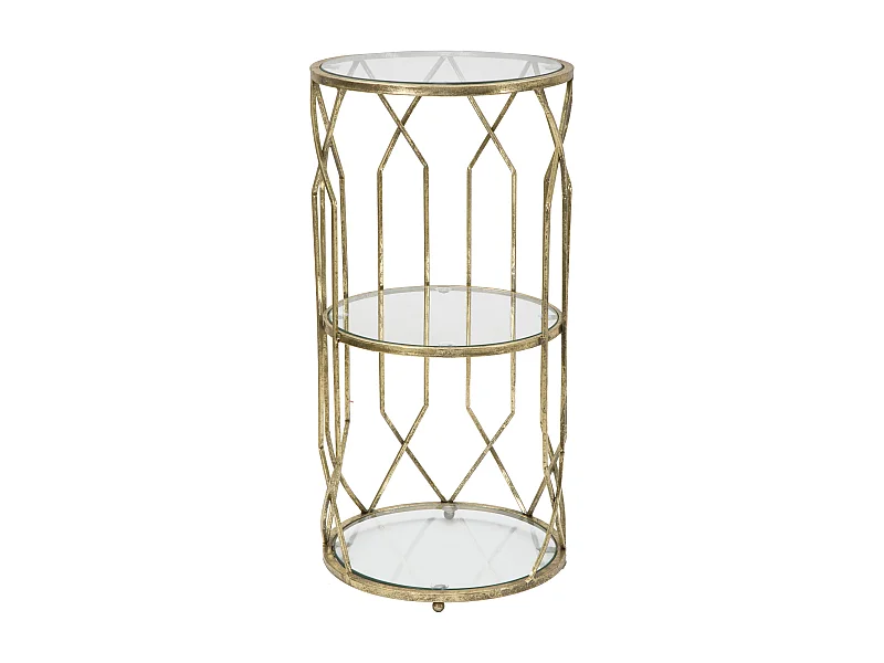 Meuble rond en métal doré avec 2 étagères Ø cm 35x71