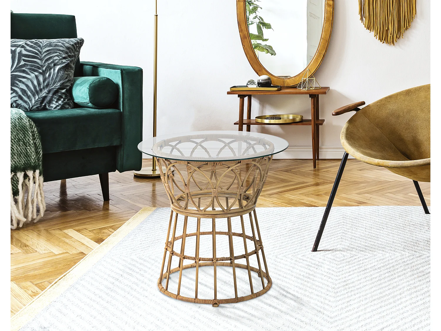 Table d'Appoint en Verre "Panama" 50cm Naturel