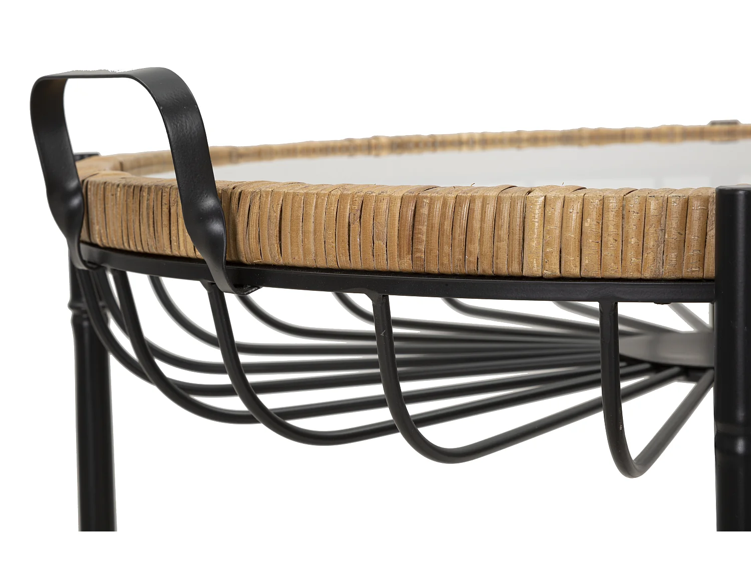 Tavolinetto in ferro, legno e vetro nero e marrone cm 70,5x65x57