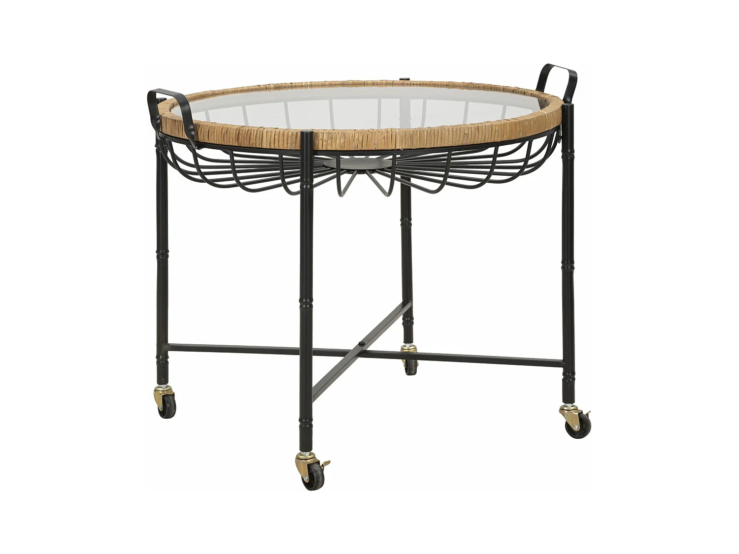 Table Basse à Roulettes "Cebu" 70cm Noir & Naturel
