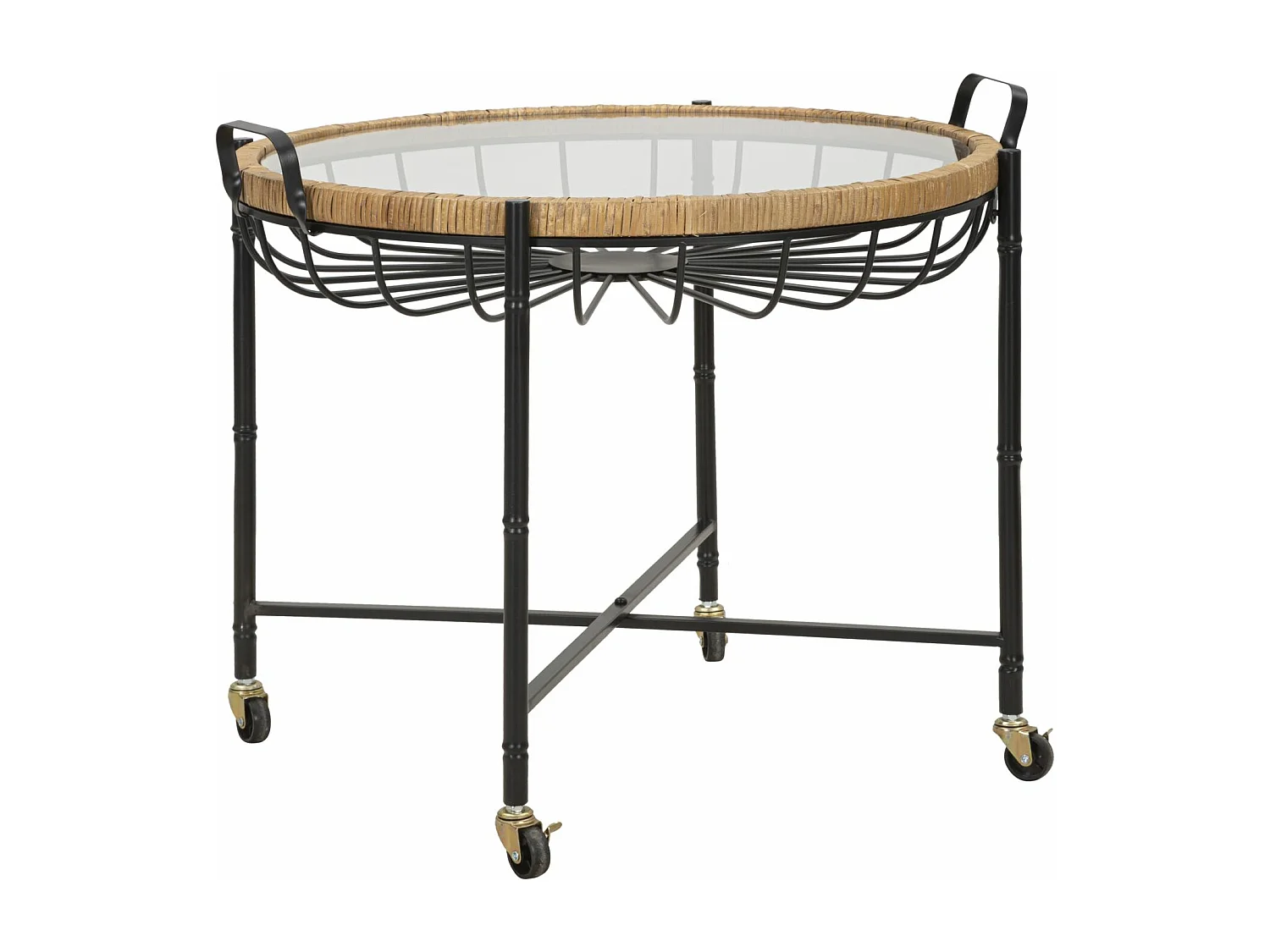 Table Basse à Roulettes "Cebu" 70cm Noir & Naturel