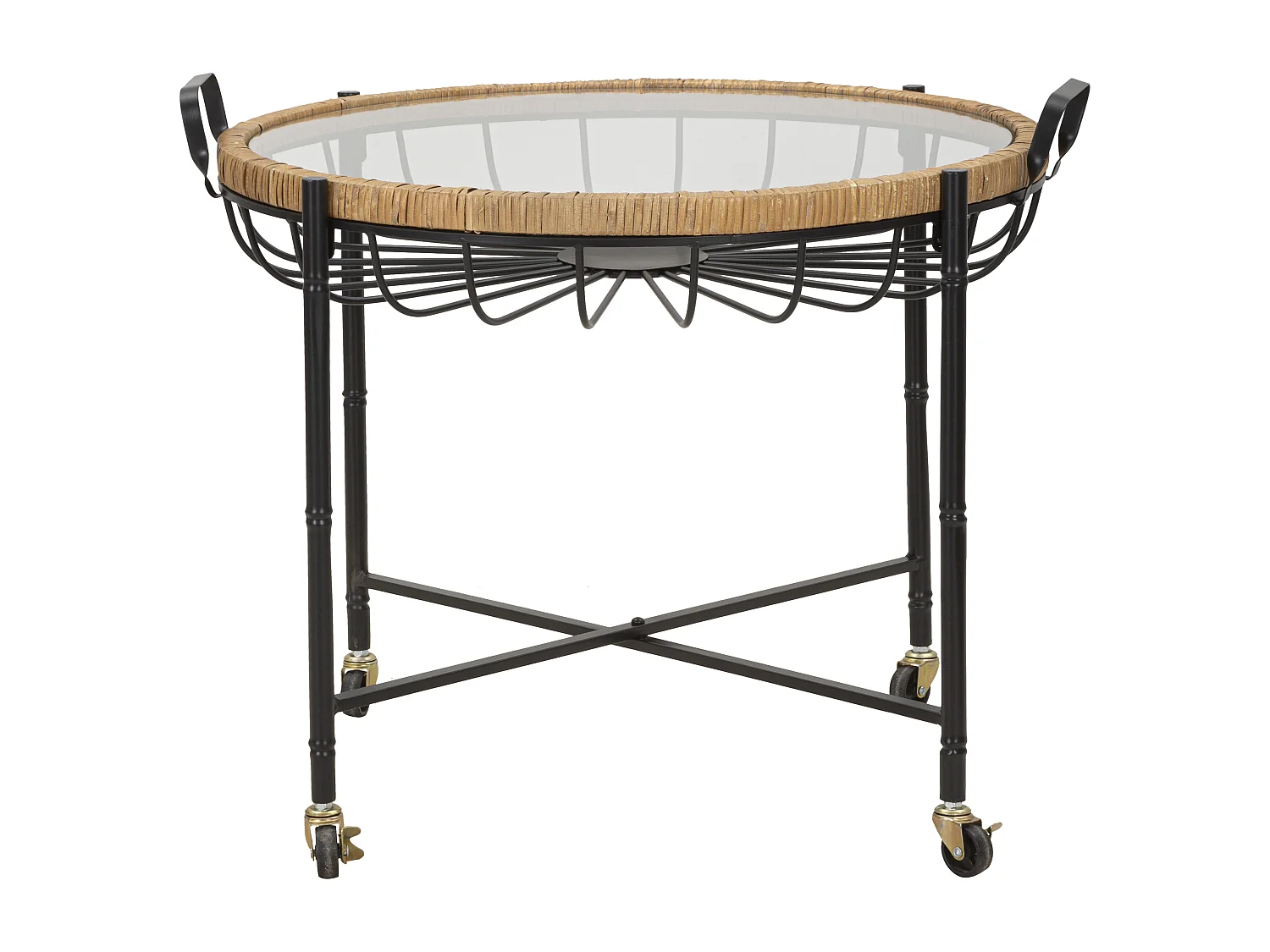 Table Basse à Roulettes "Cebu" 70cm Noir & Naturel