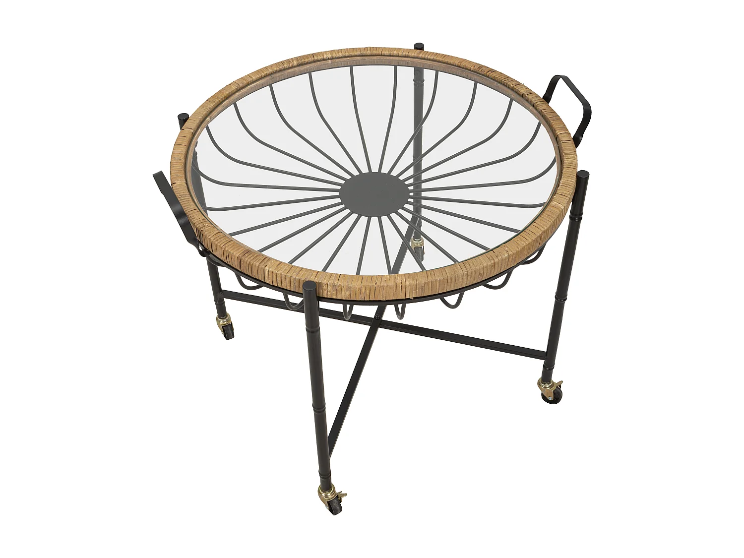 Table Basse à Roulettes "Cebu" 70cm Noir & Naturel