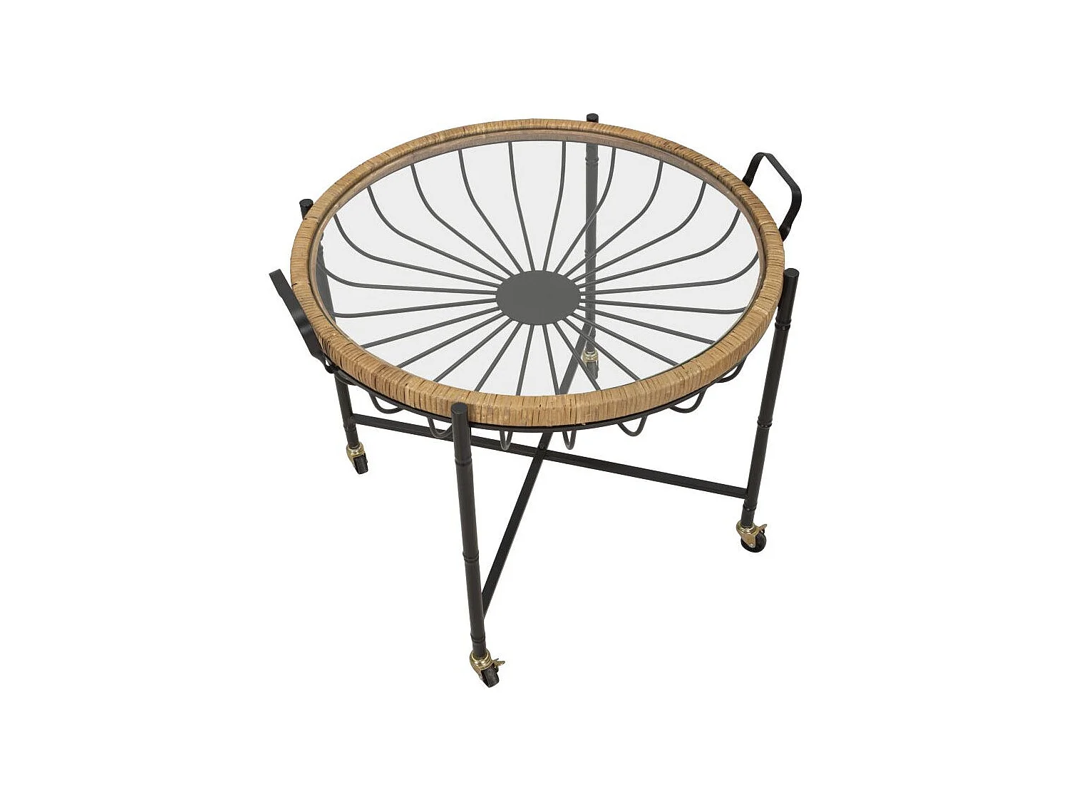 Table Basse à Roulettes "Cebu" 70cm Noir & Naturel