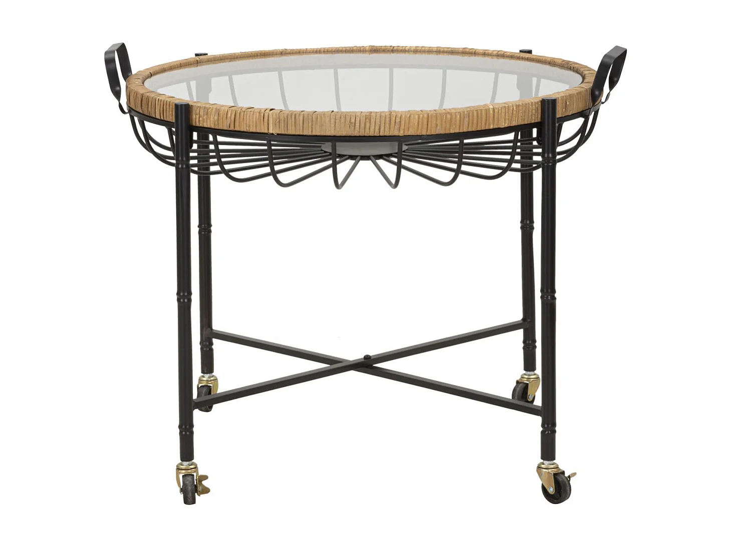 Table Basse à Roulettes "Cebu" 70cm Noir & Naturel