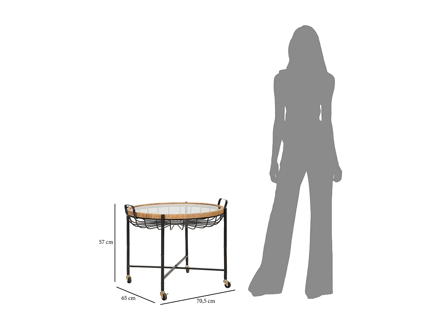 Table Basse à Roulettes "Cebu" 70cm Noir & Naturel