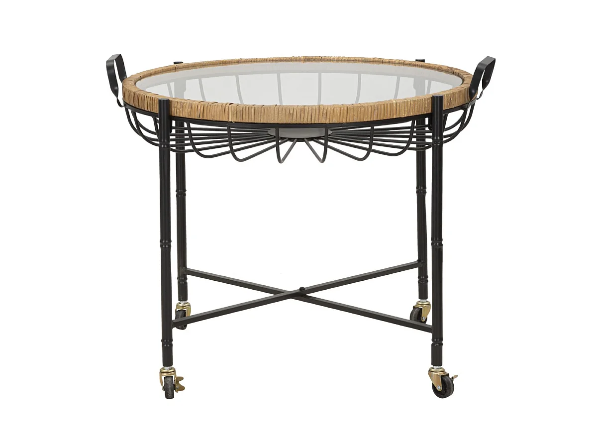 Table Basse à Roulettes "Cebu" 70cm Noir & Naturel