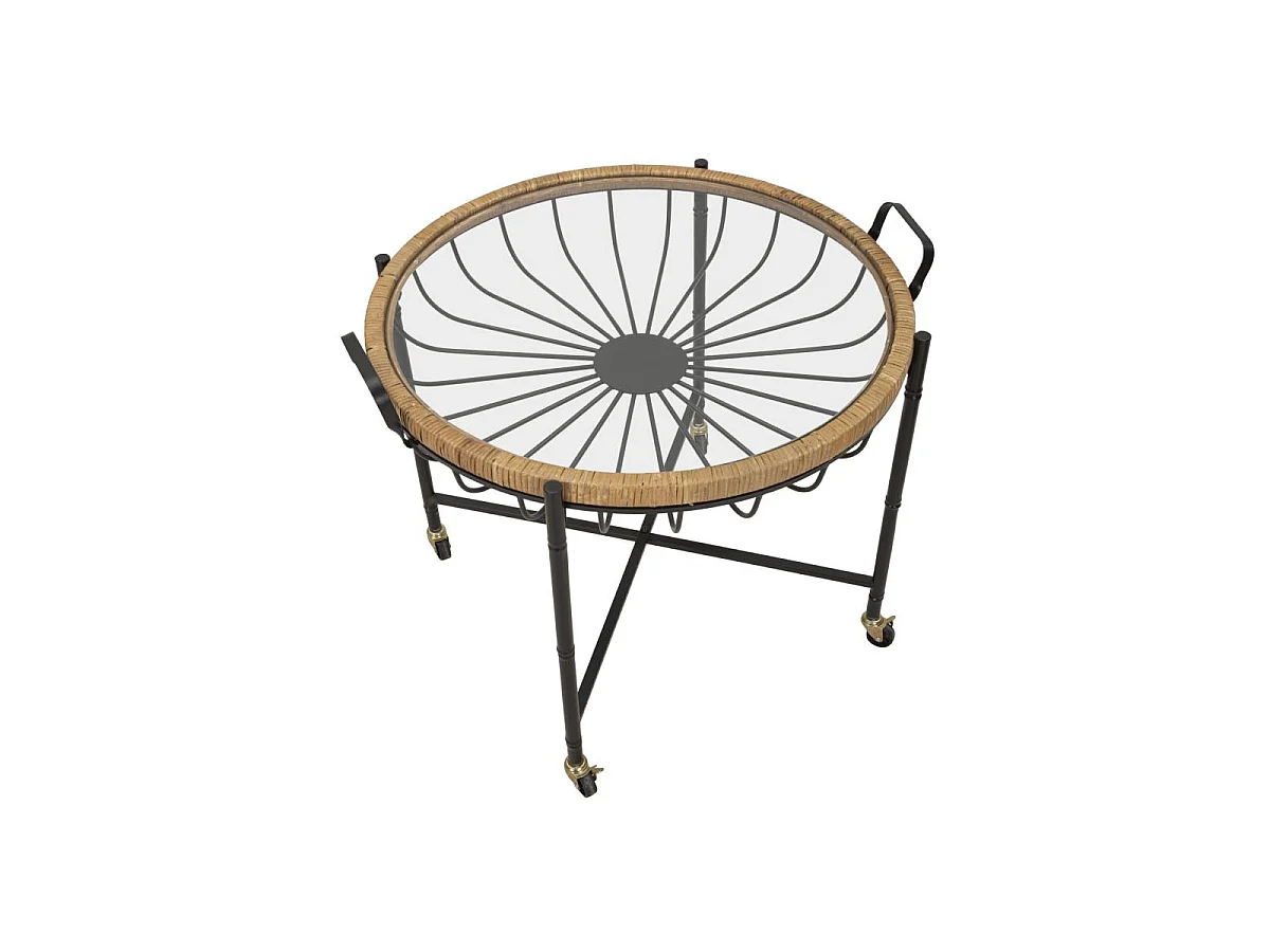 Table Basse à Roulettes "Cebu" 70cm Noir & Naturel