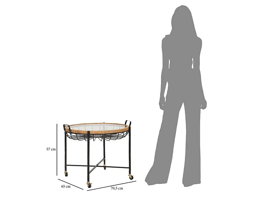 Table Basse à Roulettes "Cebu" 70cm Noir & Naturel