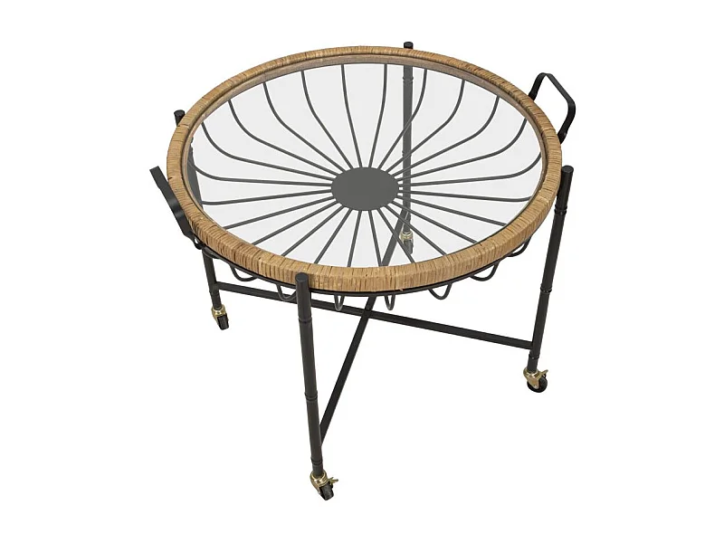 Table Basse à Roulettes "Cebu" 70cm Noir & Naturel