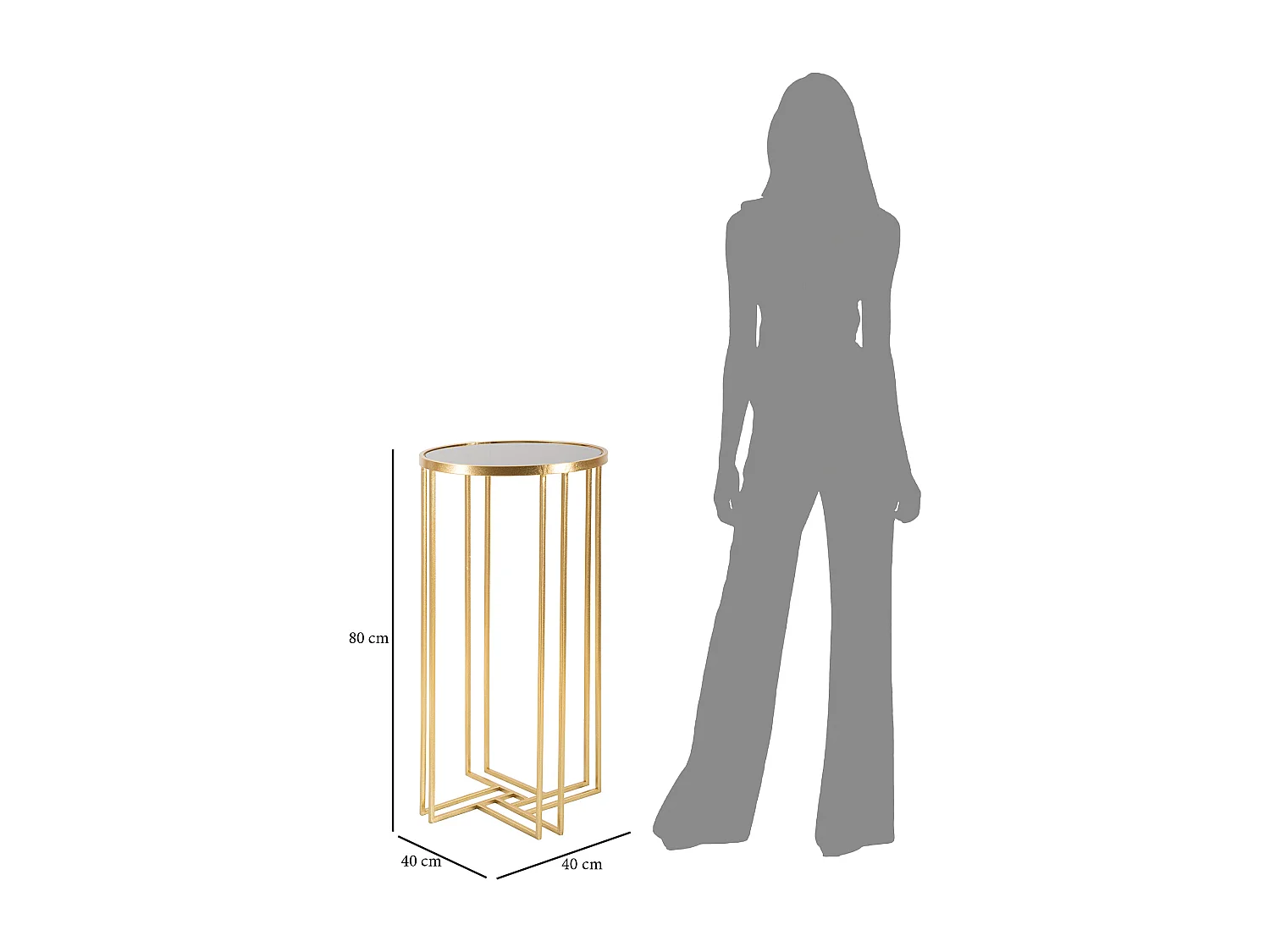 Tavolinetto in metallo e vetro dorato Ø cm 40x80