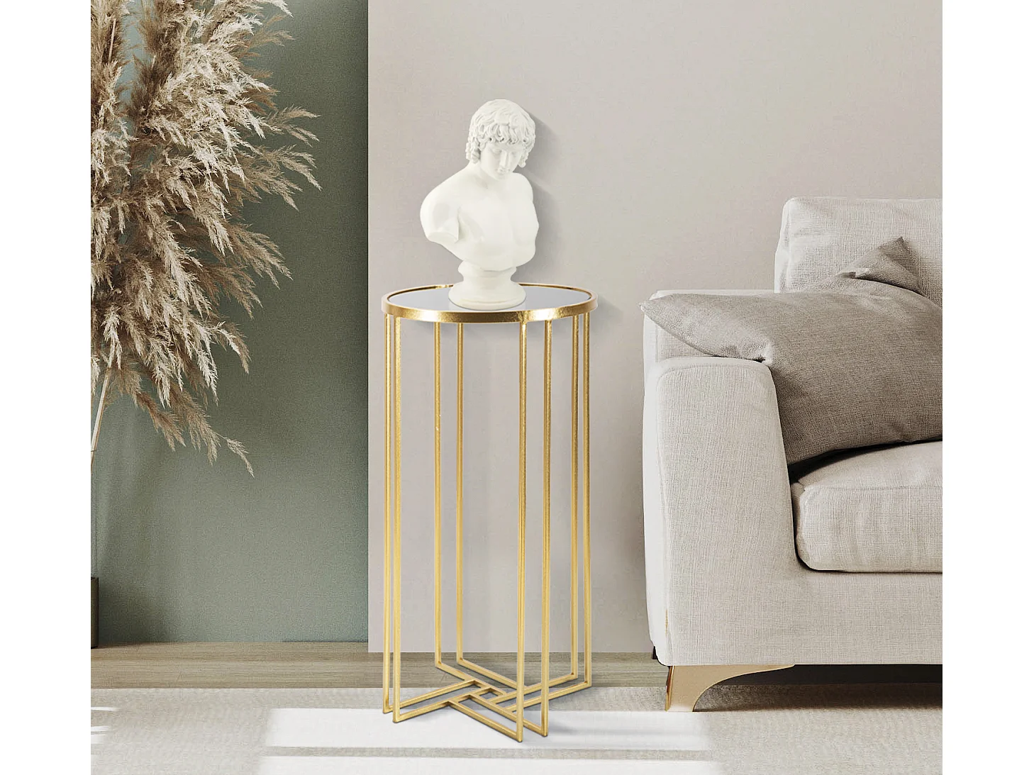 Petite table en métal et verre doré Ø 40x80 cm