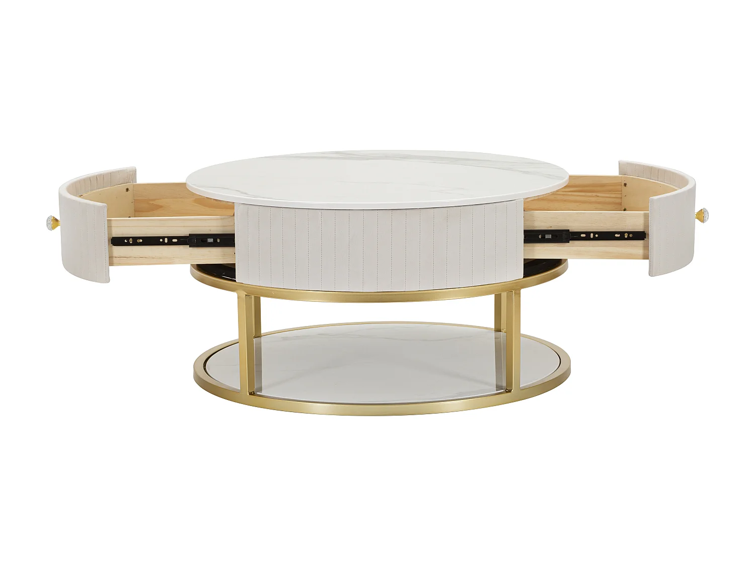 Table Basse Effet Marbre "Montpellier" 75cm Crème & Or