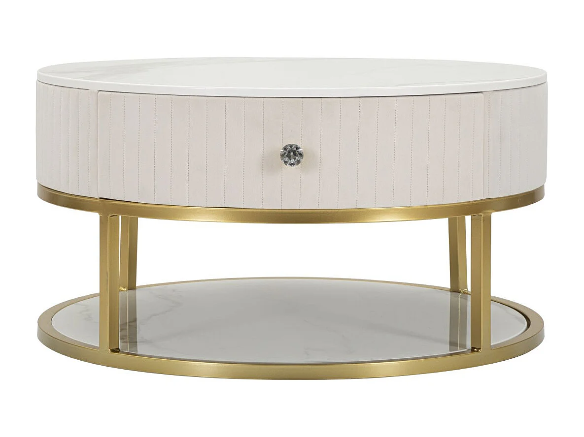 Table Basse Effet Marbre "Montpellier" 75cm Crème & Or