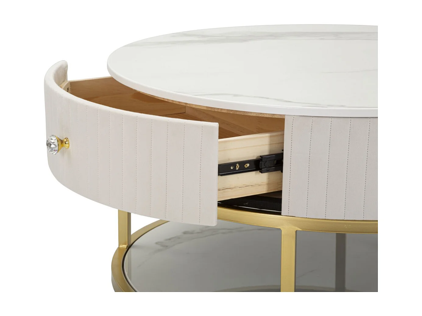 Table Basse Effet Marbre "Montpellier" 75cm Crème & Or