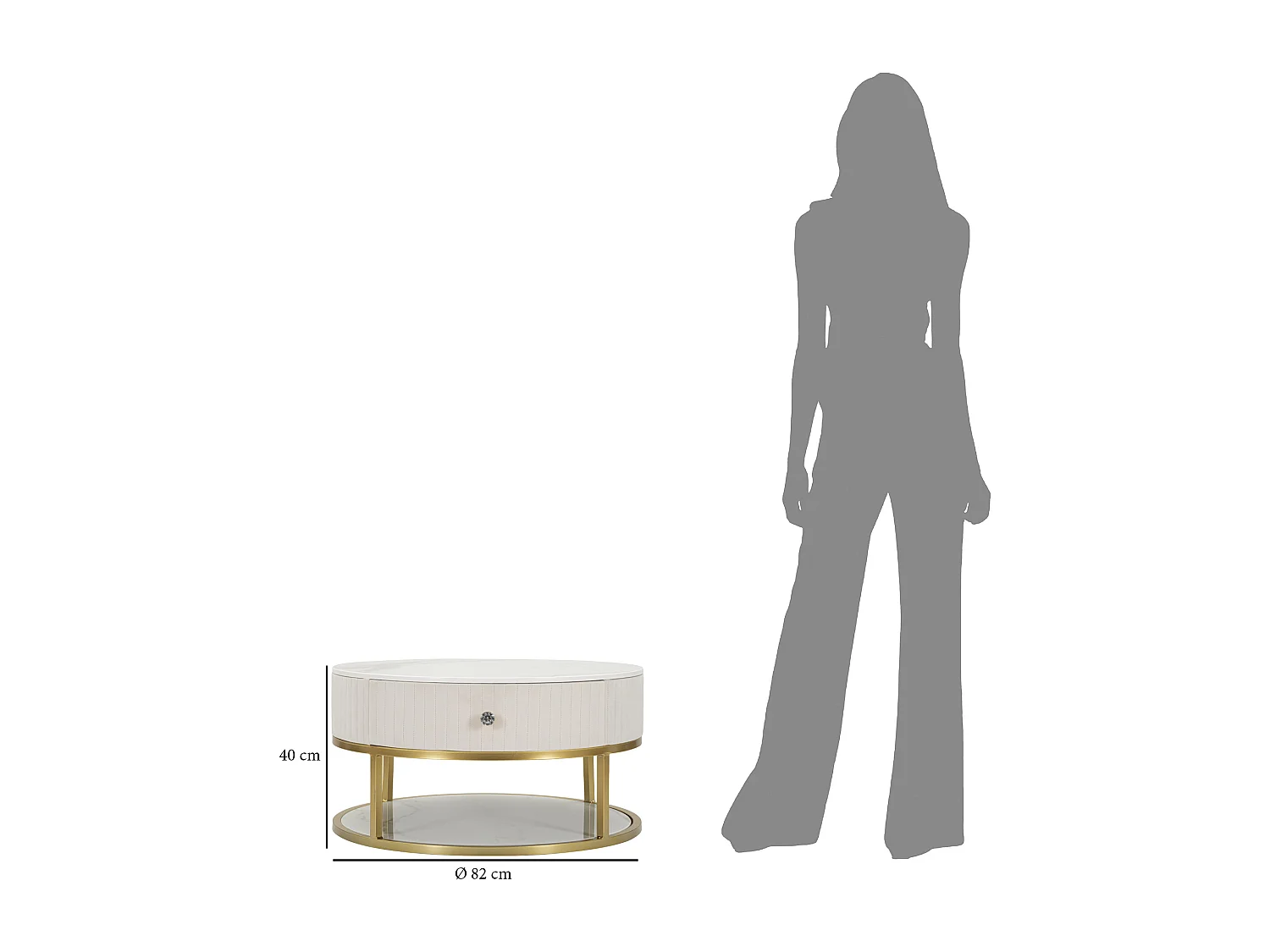 Table Basse Effet Marbre "Montpellier" 75cm Crème & Or