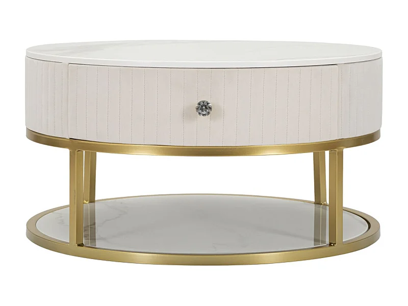 Table Basse Effet Marbre "Montpellier" 75cm Crème & Or