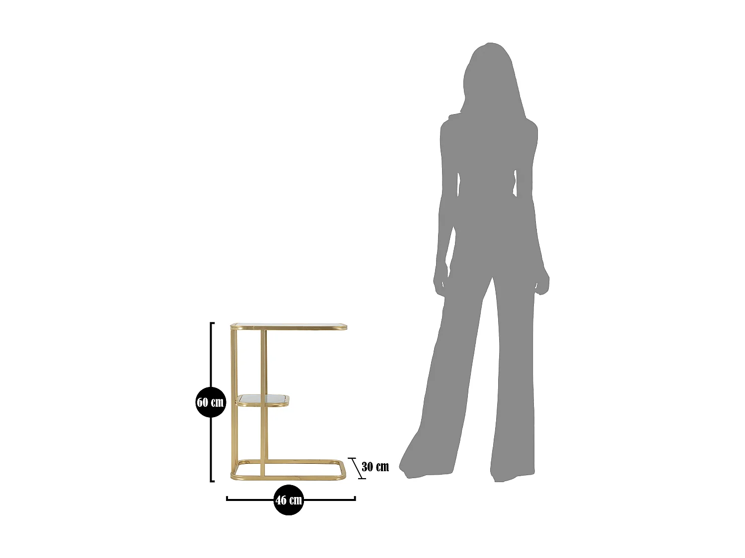 Tavolinetto in metallo dorato con ripiano cm 46x30x60