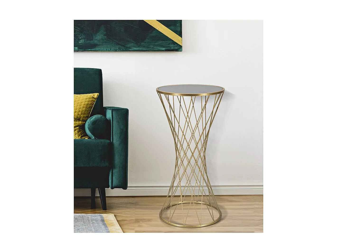 Tavolo rotondo in metallo dorato con piano specchio Ø cm 40x80