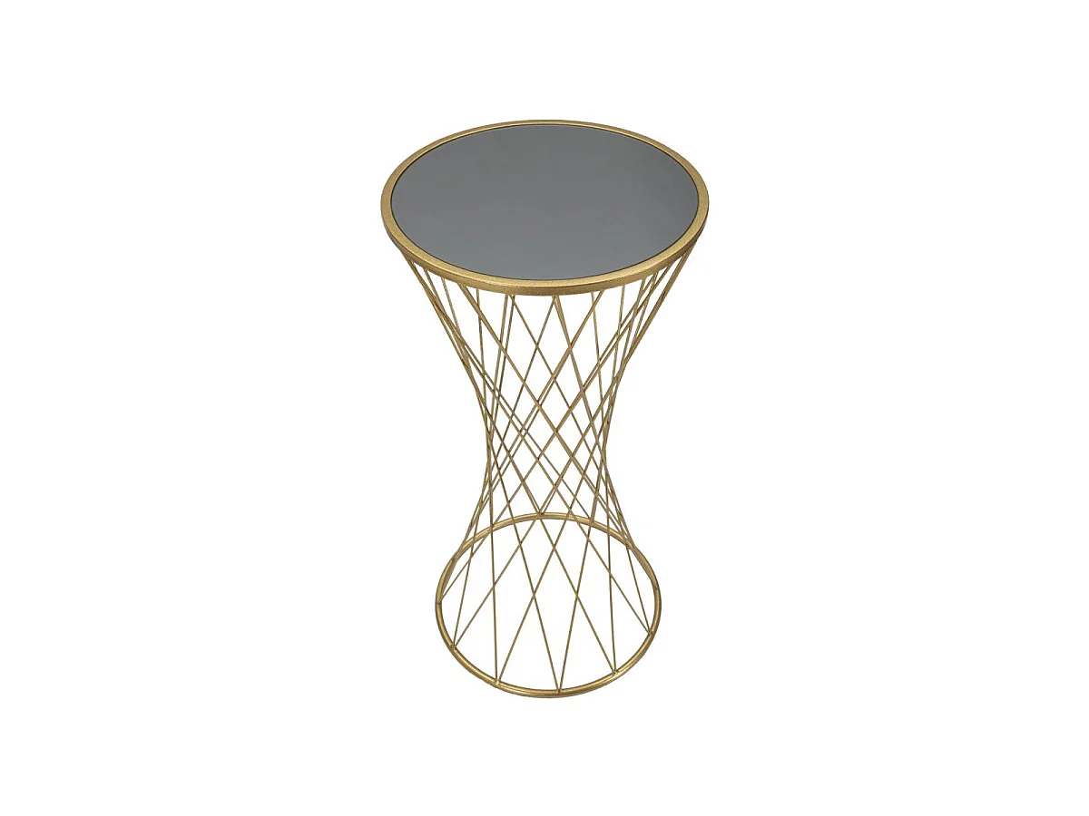 Runder Tisch aus Metall goldfarben mit Spiegelplatte Ø 40x80 cm