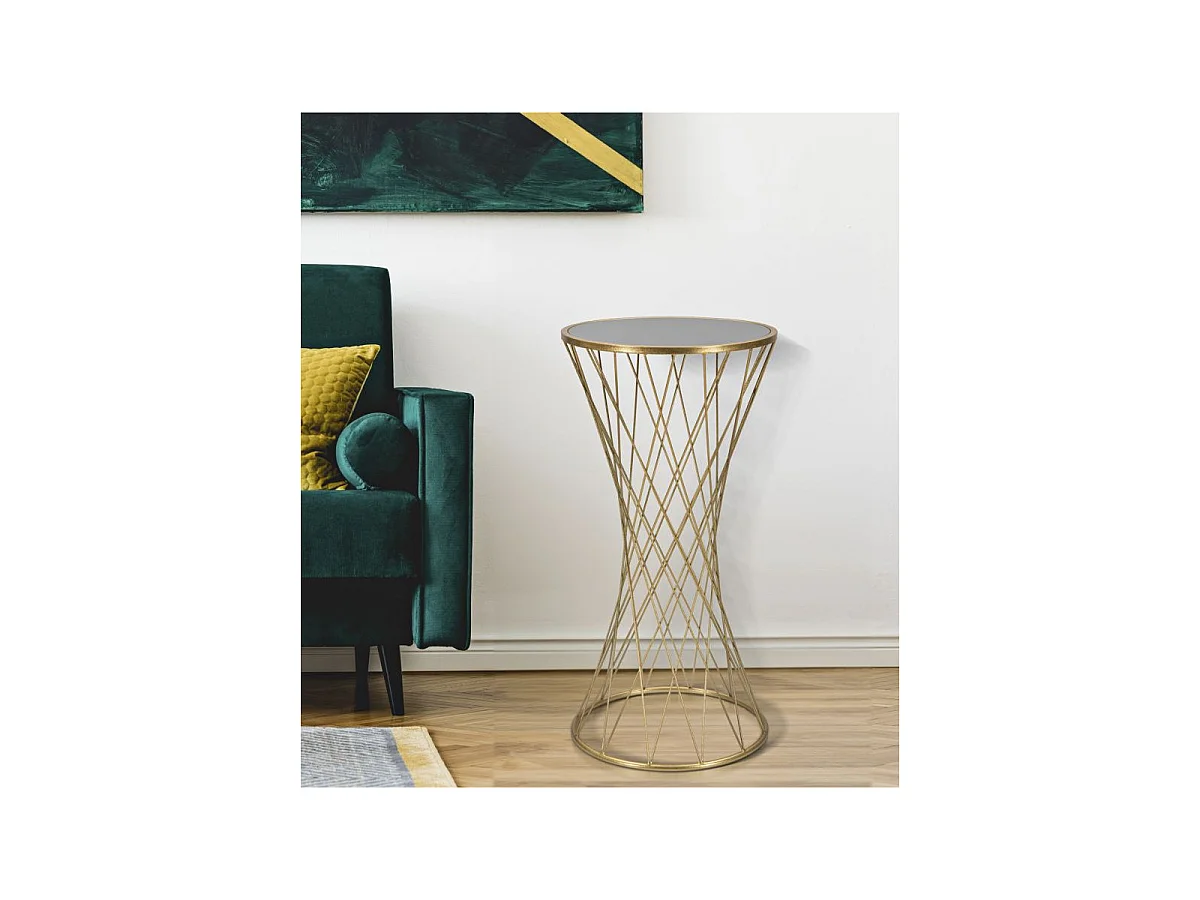 Runder Tisch aus Metall goldfarben mit Spiegelplatte Ø 40x80 cm