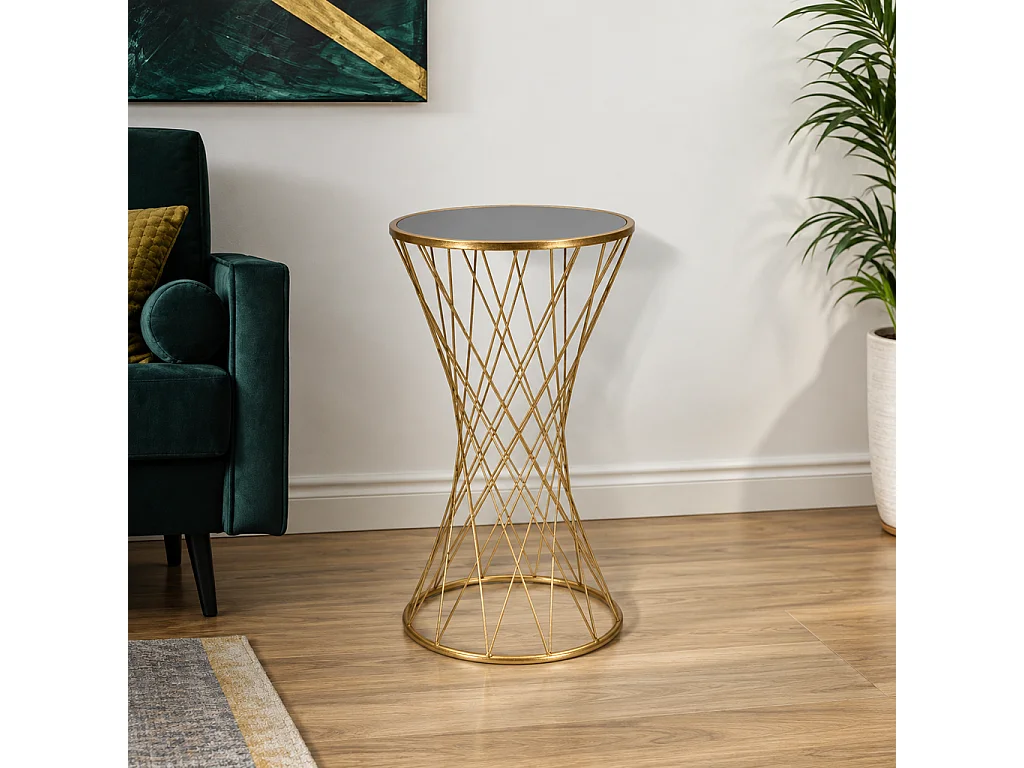 Runder Tisch aus Metall goldfarben mit Spiegelplatte Ø 40x80 cm