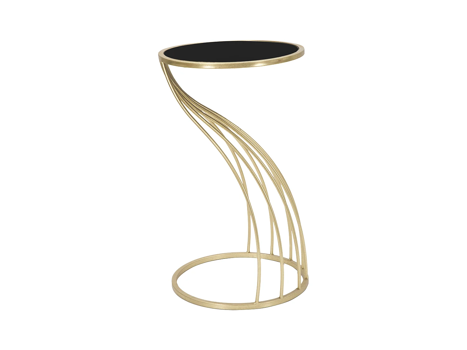 Table basse ronde en métal doré plateau noir Ø 35x60 cm