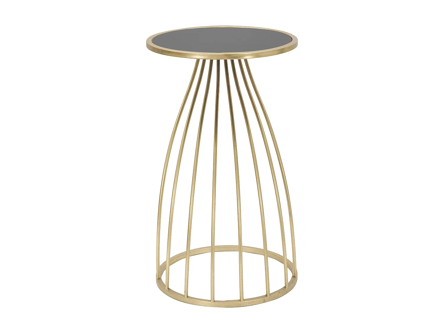 Tavolinetto rotondo in metallo dorato con piano nero Ø cm 35x60