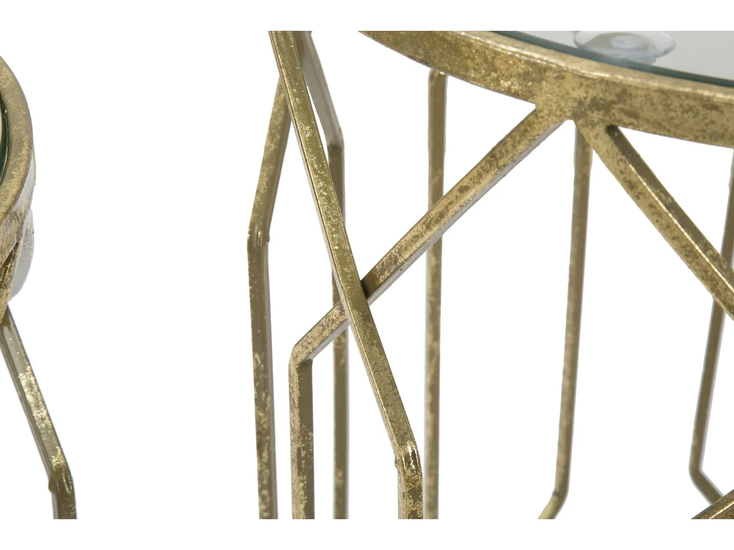 Set di 2 tavolinetti in metallo dorati con vetro Ø cm 42x53-38x47