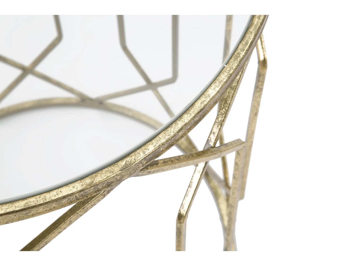 Set di 2 tavolinetti in metallo dorati con vetro Ø cm 42x53-38x47