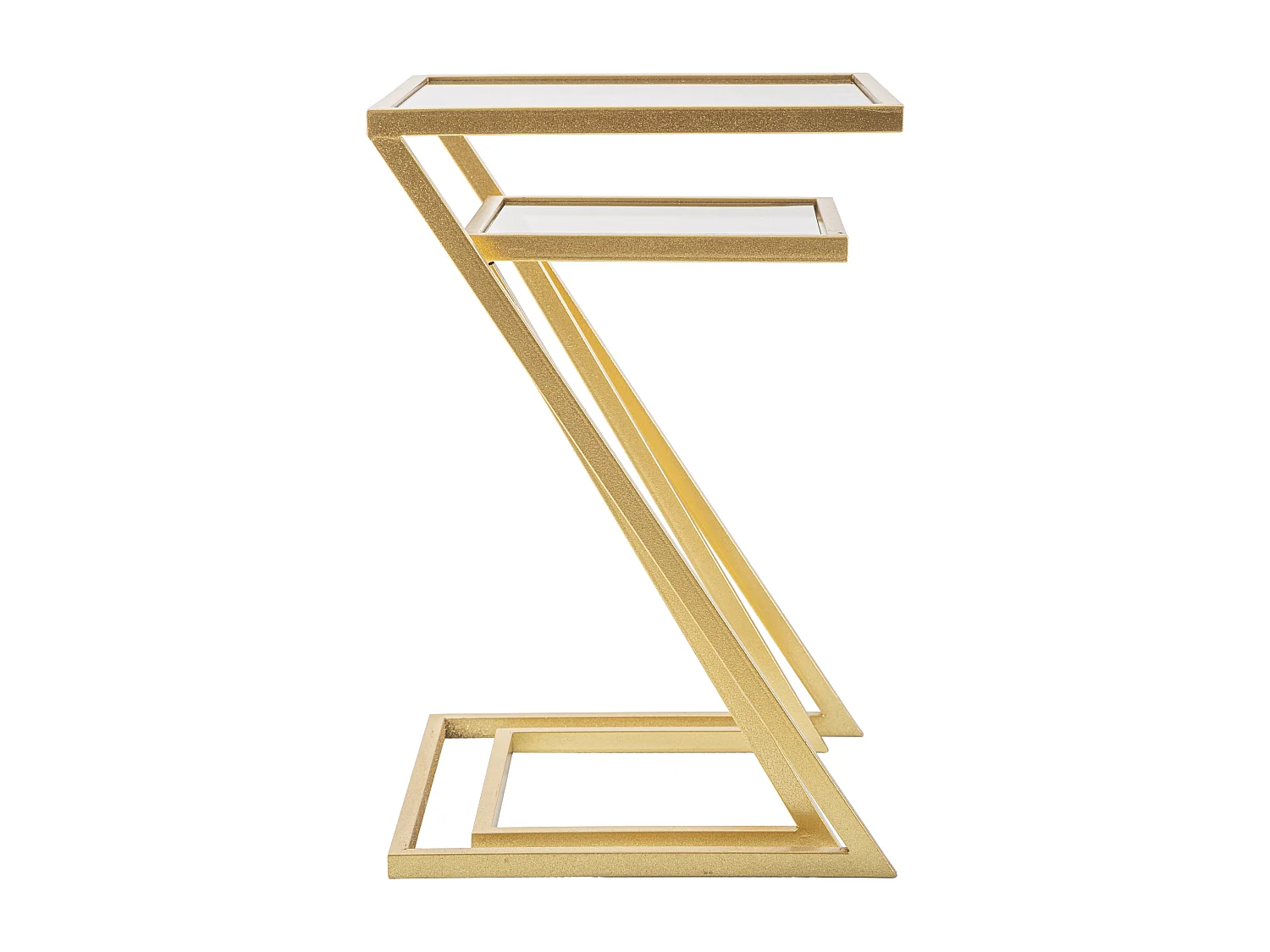 Set di 2 tavolinetti in metallo e vetro dorati cm 40x40x60-30x30x50