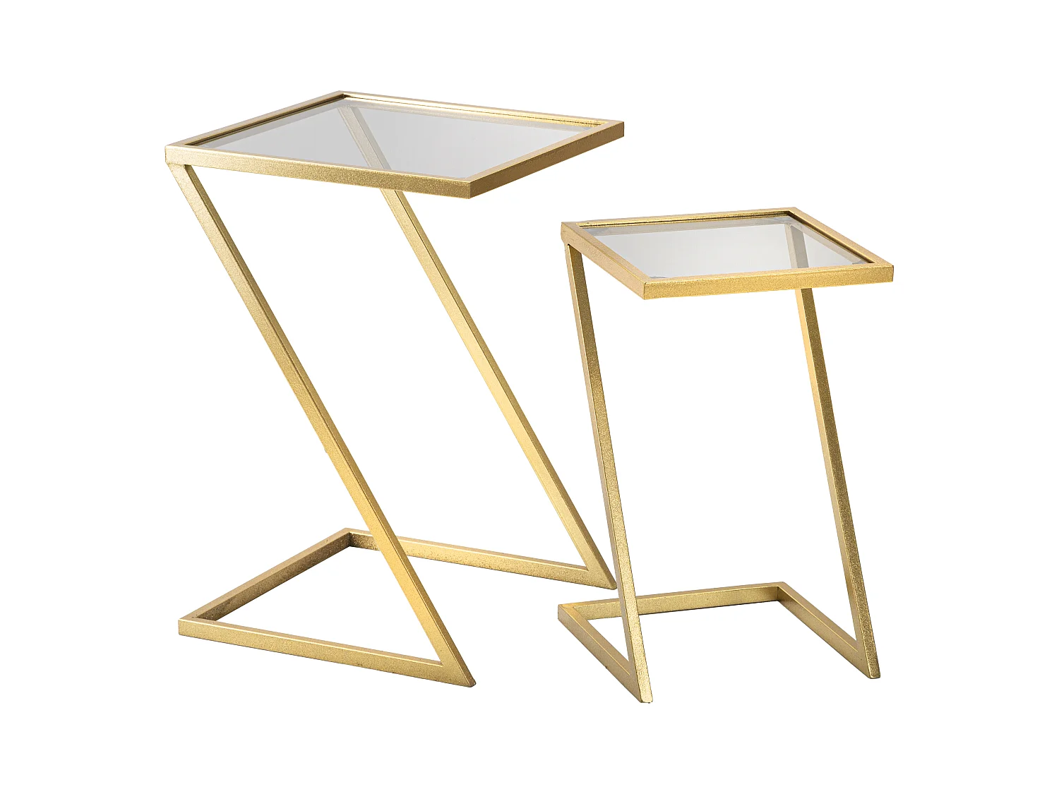 Tables basses Z - Lot de 2 tables basses en métal doré et verre fumé - Dimensions 40x40x60 cm et 30x30x50 cm - Design géométrique et épuré