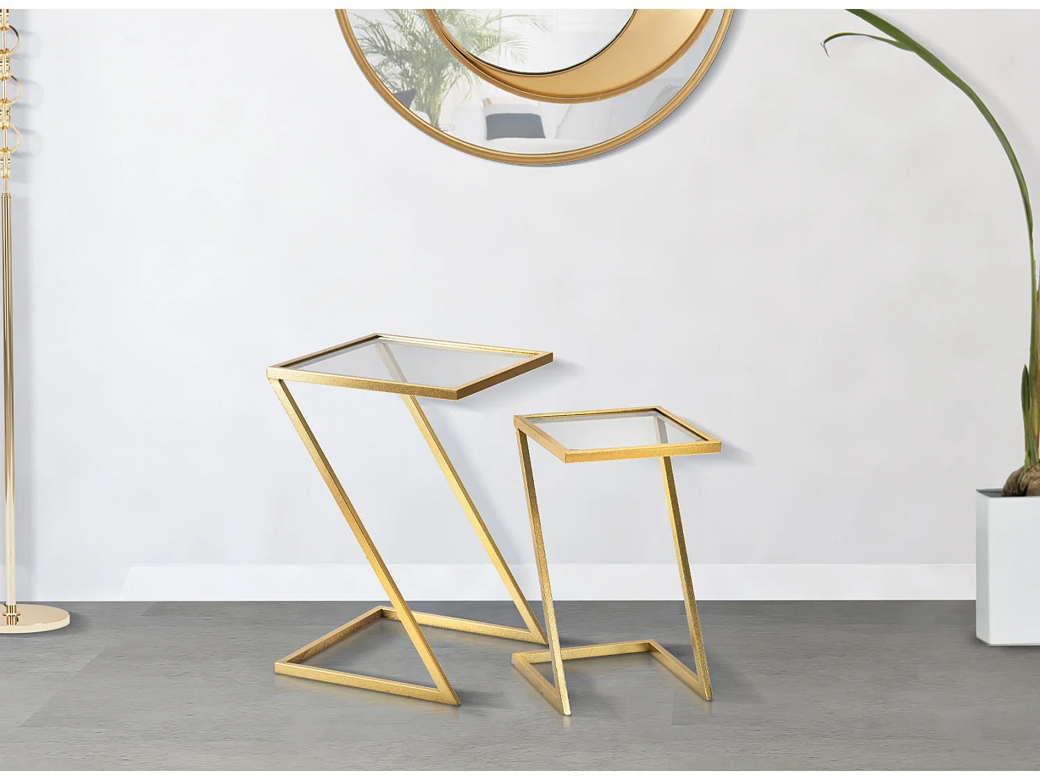 Lot de 2 Tables d'Appoint Gigognes "Zoe" 60cm Or