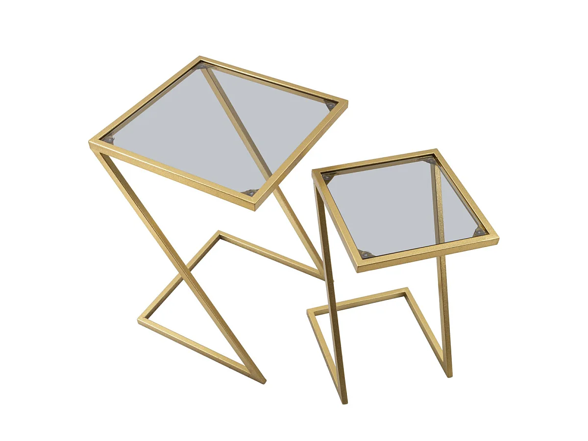 Lot de 2 Tables d'Appoint Gigognes "Zoe" 60cm Or
