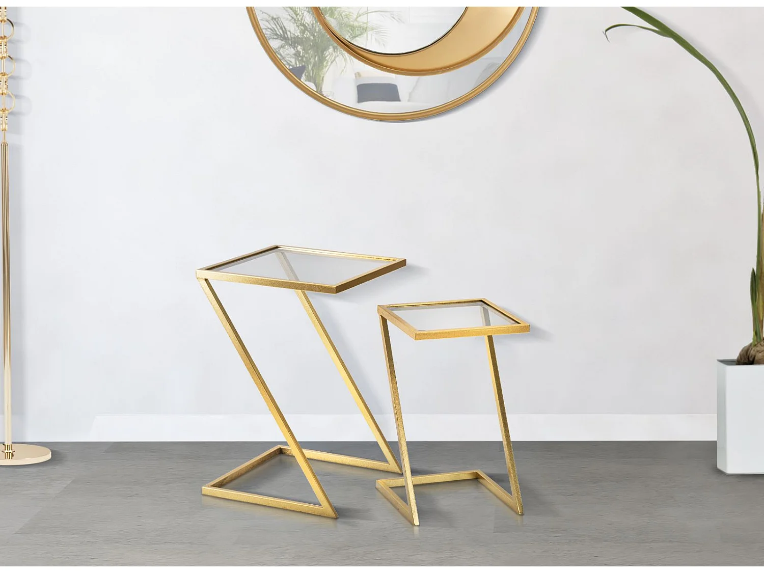 Lot de 2 Tables d'Appoint Gigognes "Zoe" 60cm Or
