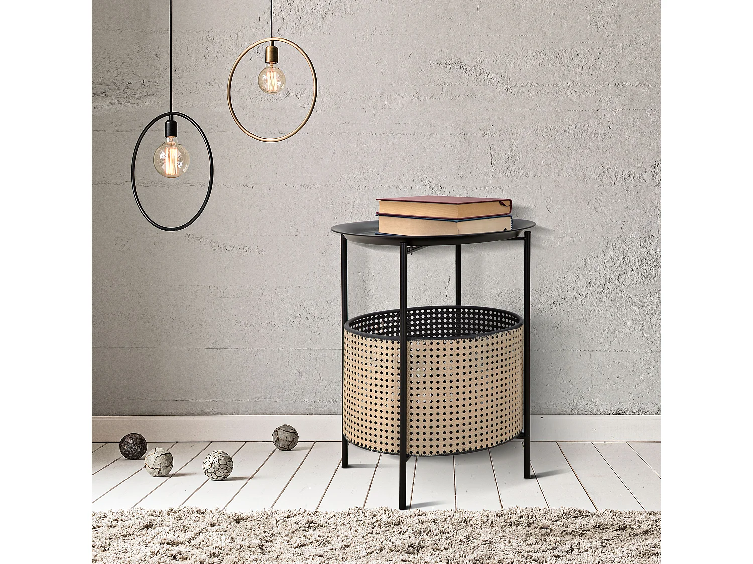 Tavolinetto in metallo nero e beige Ø cm 40x50